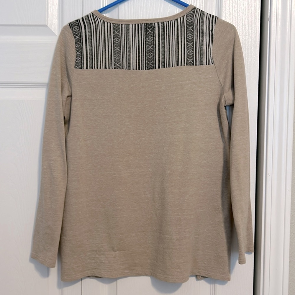 Tan long sleeve shirt with zipper detail